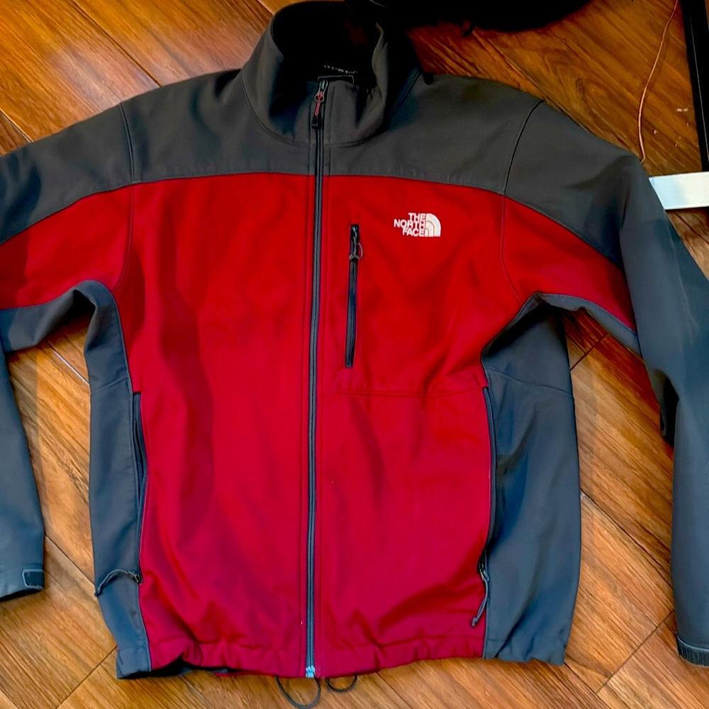 North face, red and gray rain, material jacket